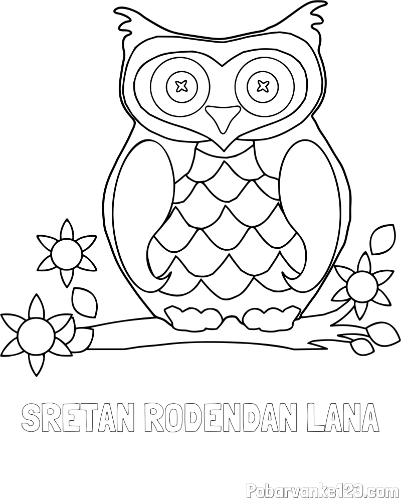 Pobarvanka imena SRETAN ROĐENDAN LANA in pobarvanka sove