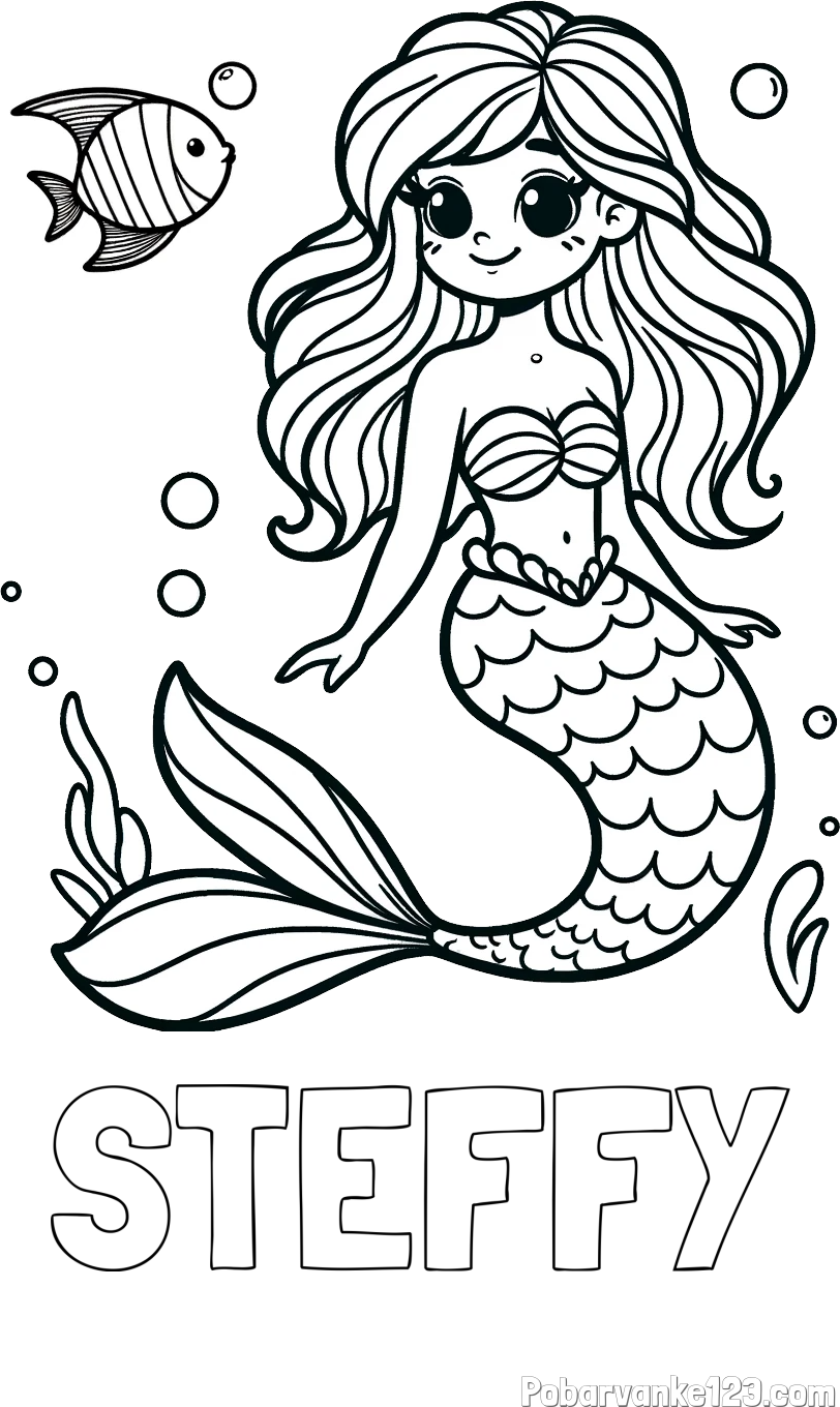 Pobarvanka imena STEFFY in pobarvanka male morske deklice in ribice
