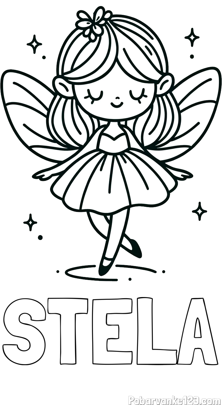 Pobarvanka imena STELA in enostavna pobarvanka čarobne vile