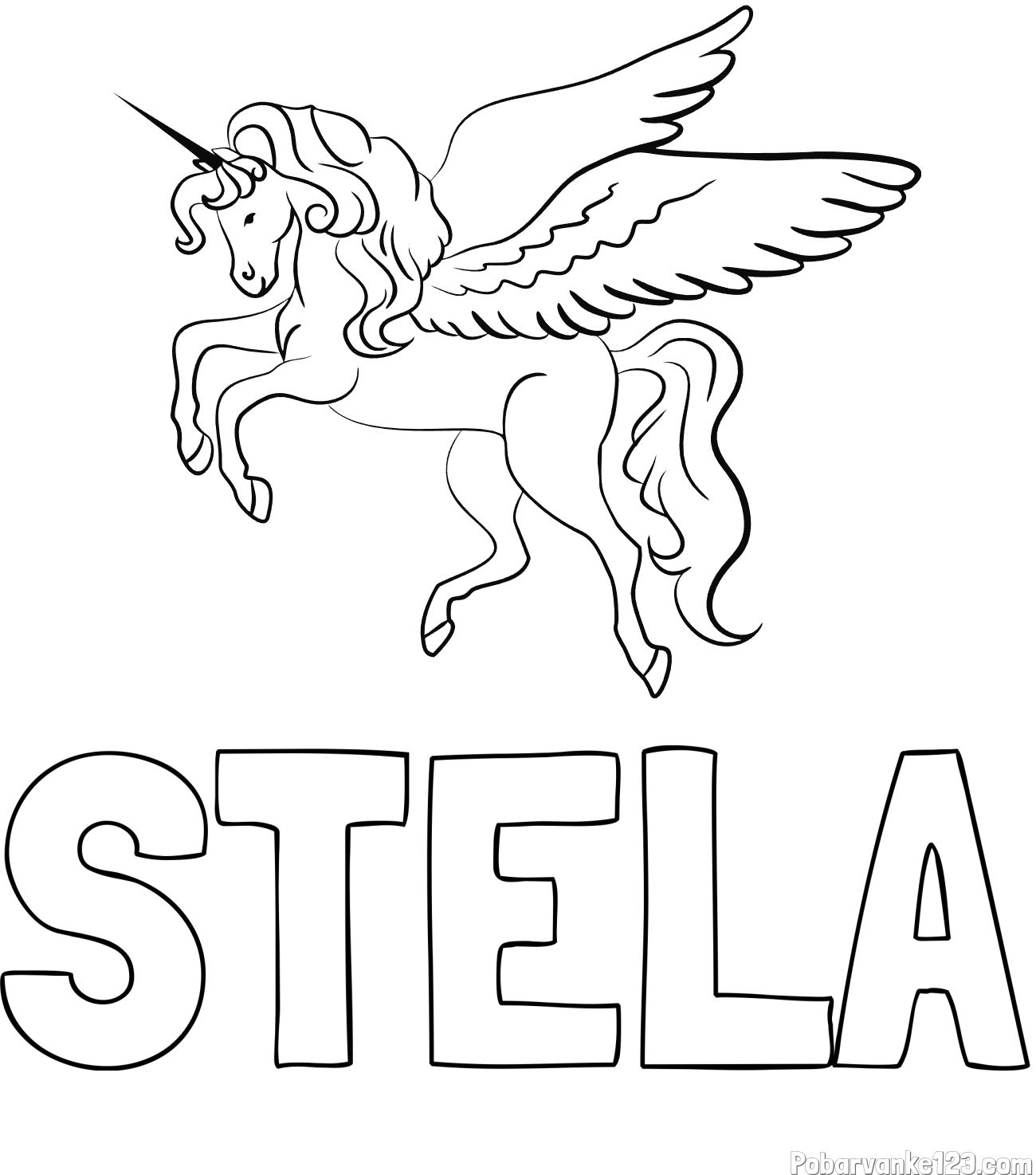 Pobarvanka imena STELA in lepa pobarvanka samoroga