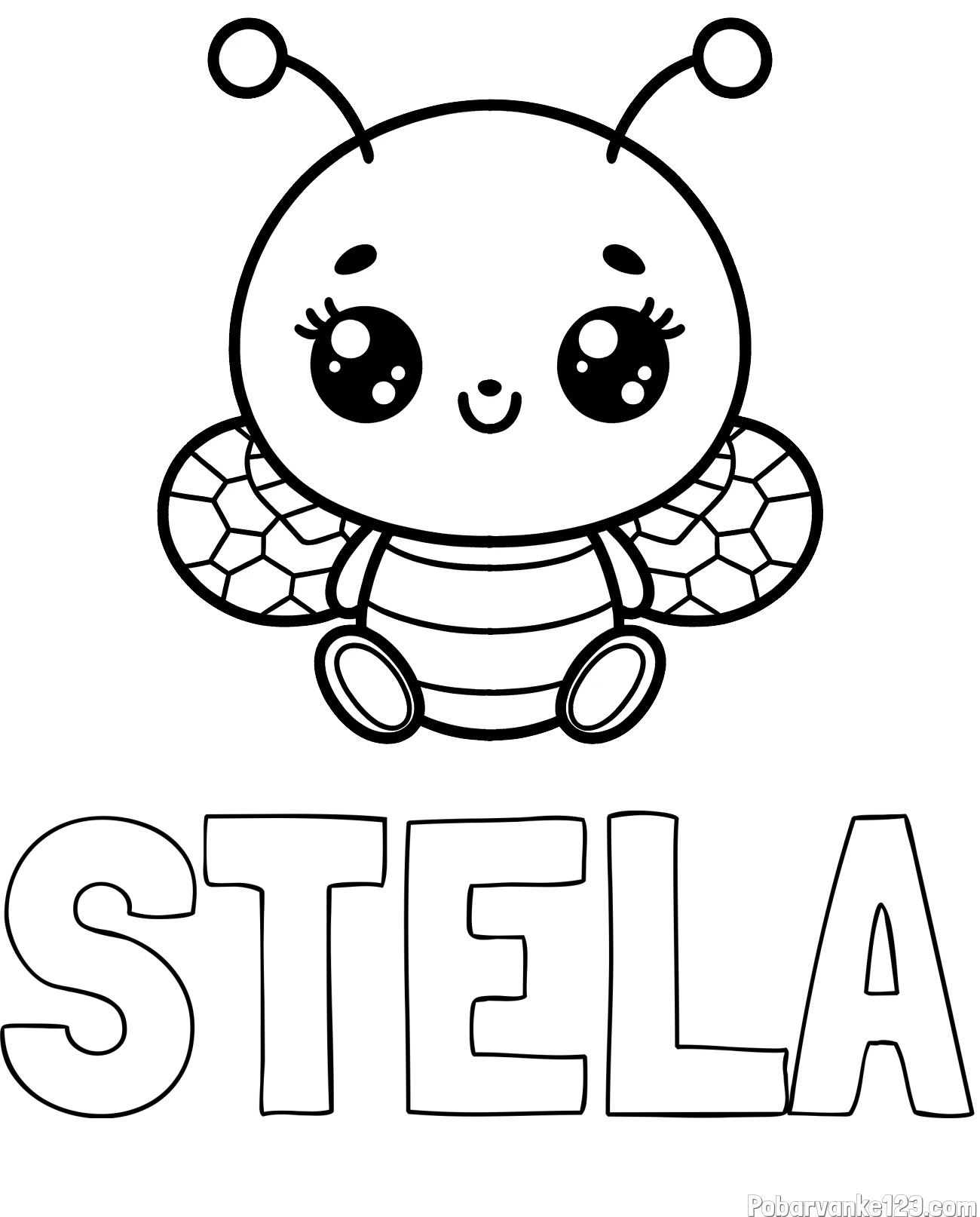 Pobarvanka imena STELA in otroška pobarvanka ljubke čebele