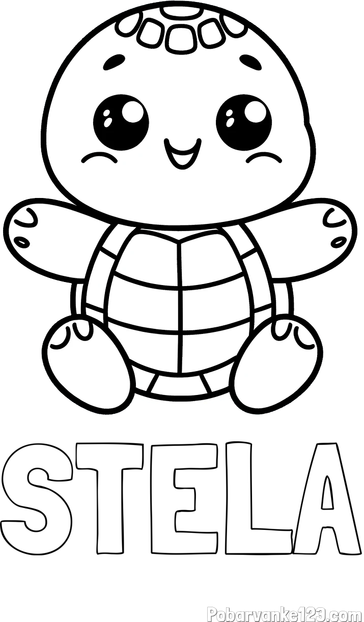 Pobarvanka imena STELA in otroška pobarvanka ljubke in nasmejane želvice