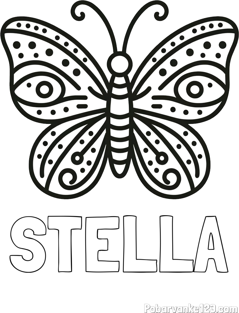 Pobarvanka imena STELLA in preprosta pobarvanka metulja