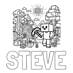 Online izdelana pobarvanka - Pobarvanka imena STEVE in pobarvanka Minecraft sveta
