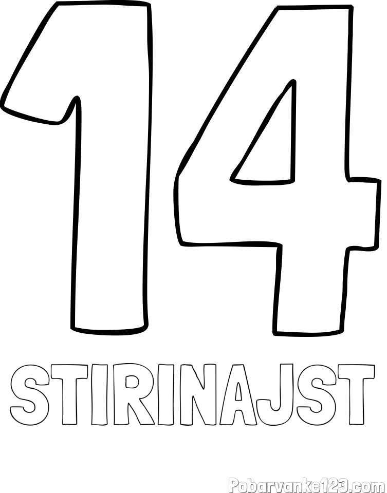 Pobarvanka imena ŠTIRINAJST in pobarvanka številke štirinajst (14)