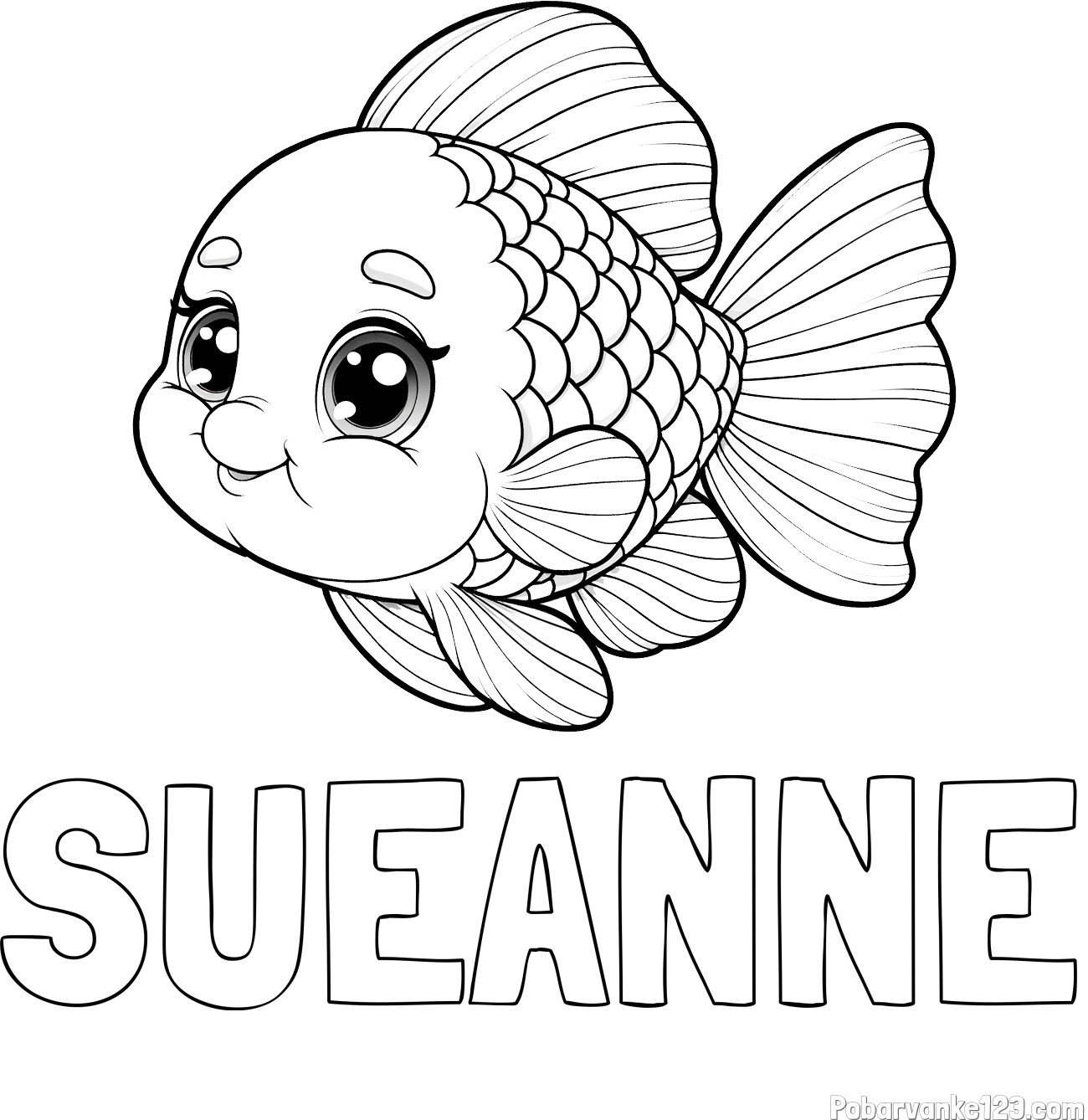 Pobarvanka imena SUEANNE in ljubka pobarvanka starejše ribe