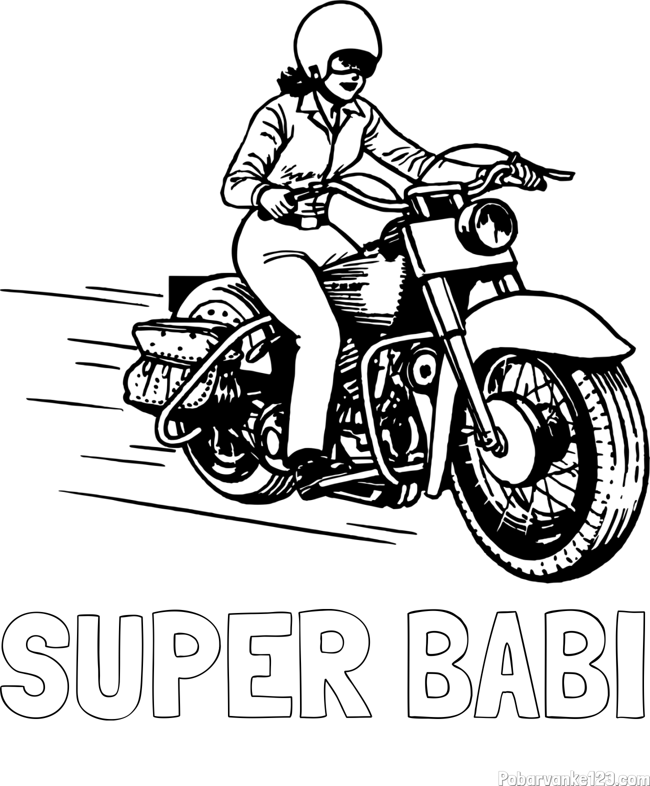 Pobarvanka imena SUPER BABI in pobarvanka motorja ter motoristke