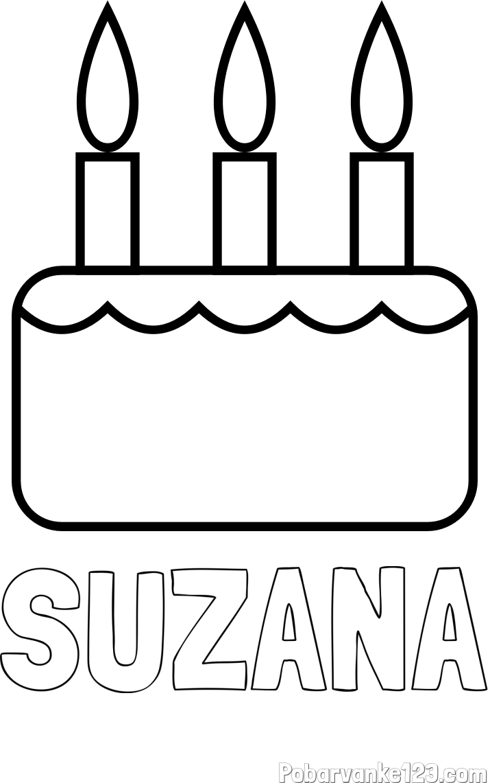 Pobarvanka imena SUZANA in pobarvanka rojstnodnevne torte za 3. rojstni dan