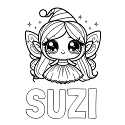 Online izdelana pobarvanka - Pobarvanka imena SUZI in pobarvanka ljubke čarobne vile z velikimi očmi