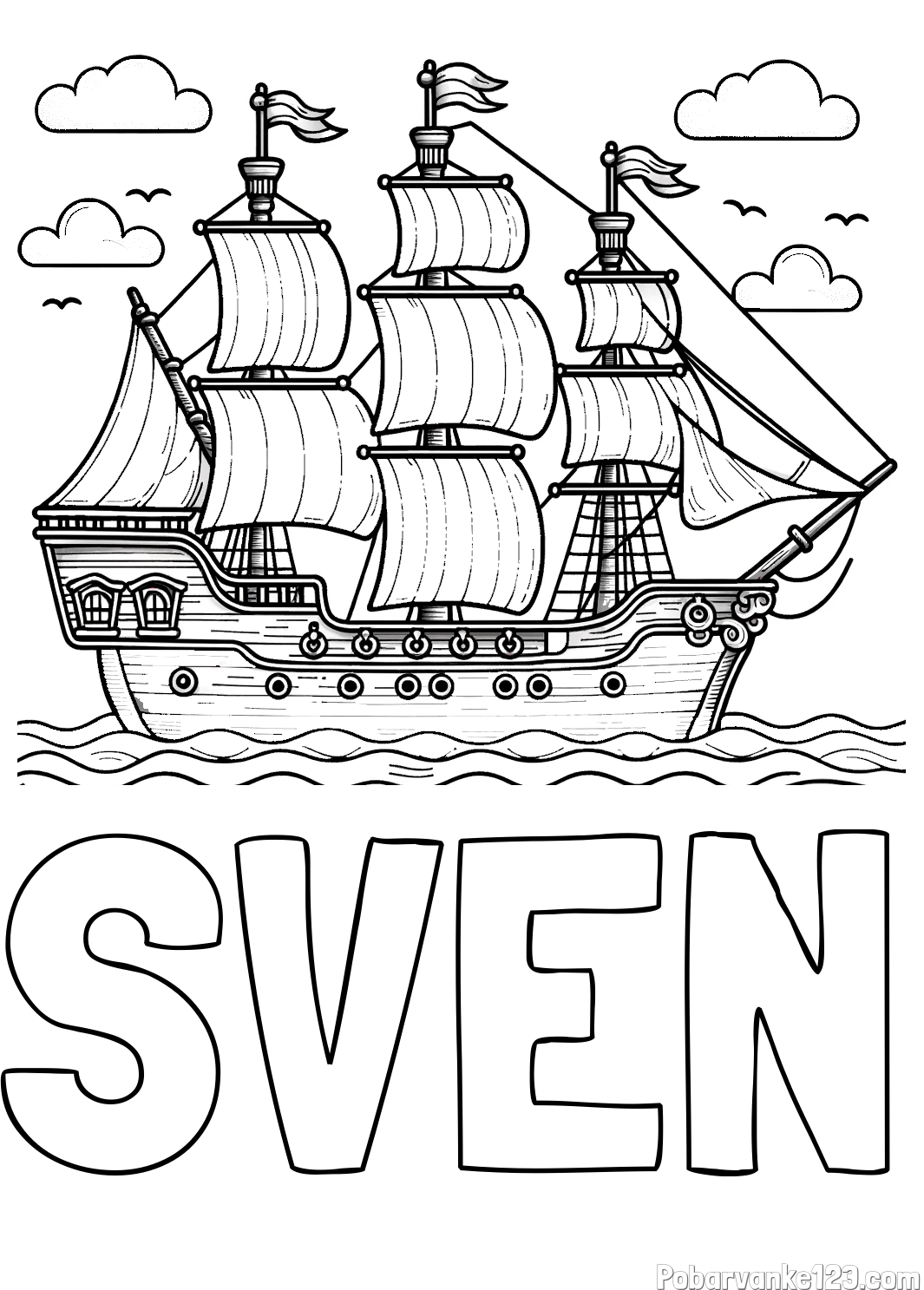 Pobarvanka imena SVEN in pobarvanka stare gusarske ladje