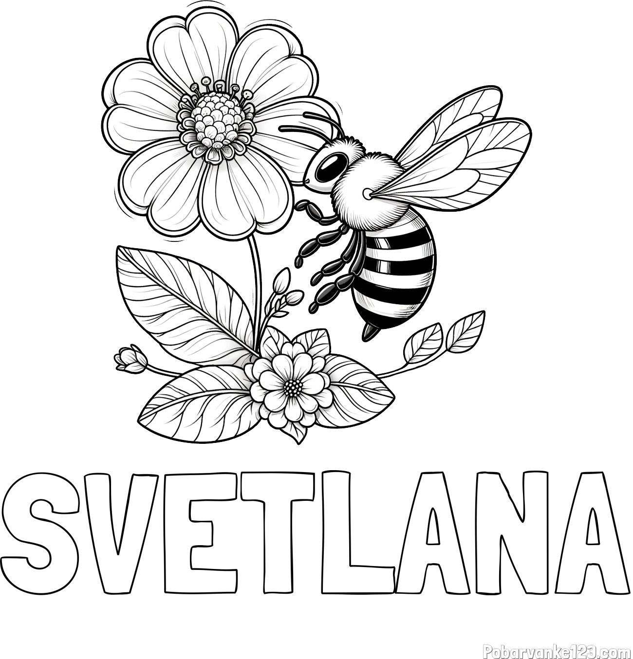Pobarvanka imena SVETLANA in otroška pobarvanka čebelice in rožice