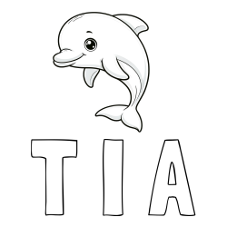 Online izdelana pobarvanka - Pobarvanka imena T I A in otroška pobarvanka ljubkega delfina