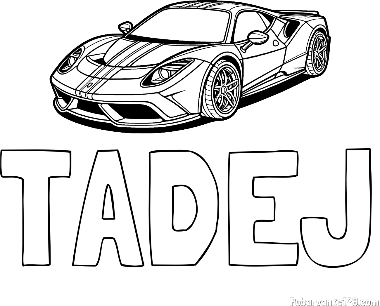Pobarvanka imena TADEJ in pobarvanka čudovitega športnega avtomobila