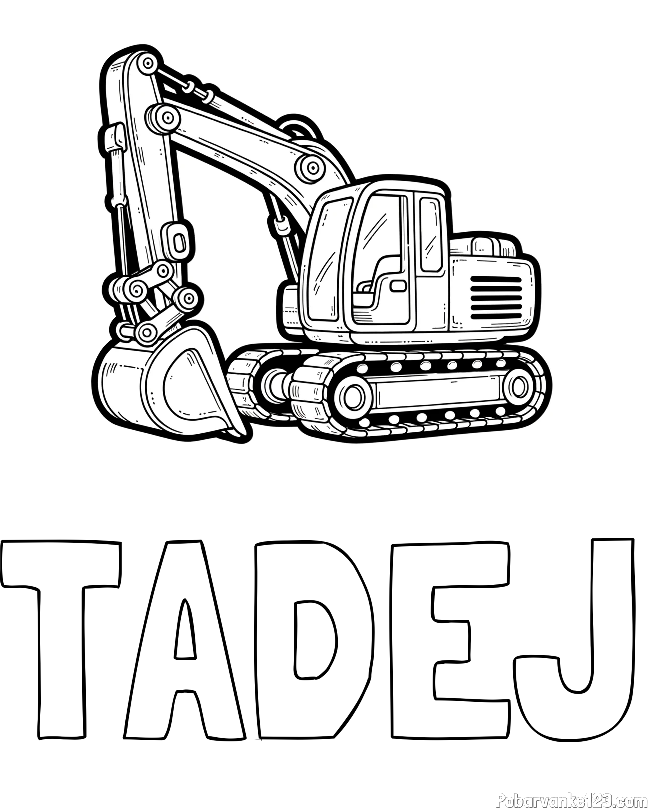 Pobarvanka imena TADEJ in pobarvanka velikega delovnega stroja - bagra