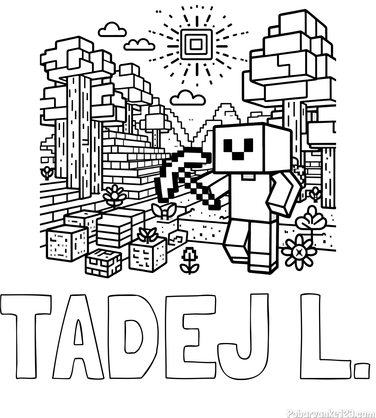 Pobarvanka imena TADEJ L. in pobarvanka Minecraft sveta