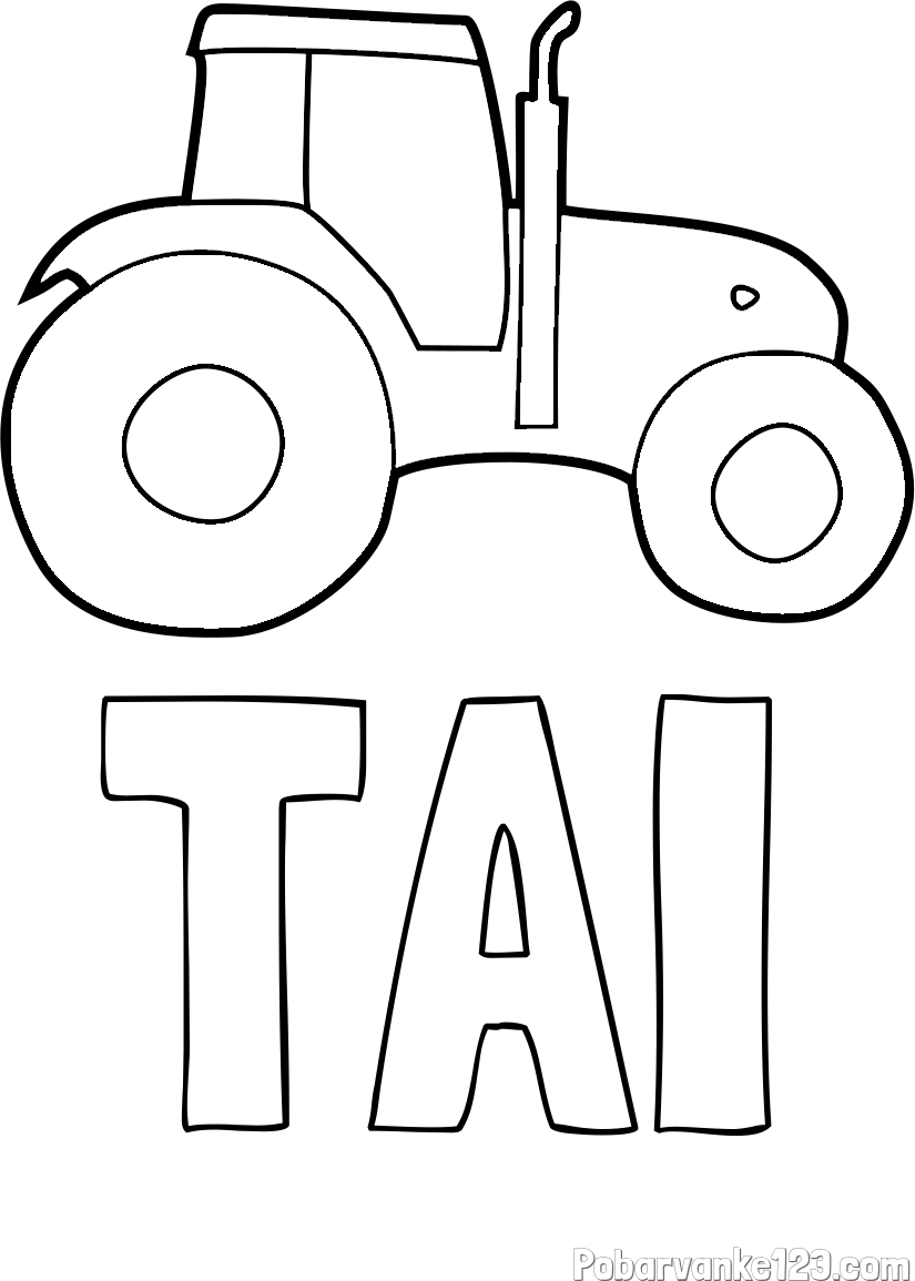 Pobarvanka imena TAI in otroška pobarvanka traktorja