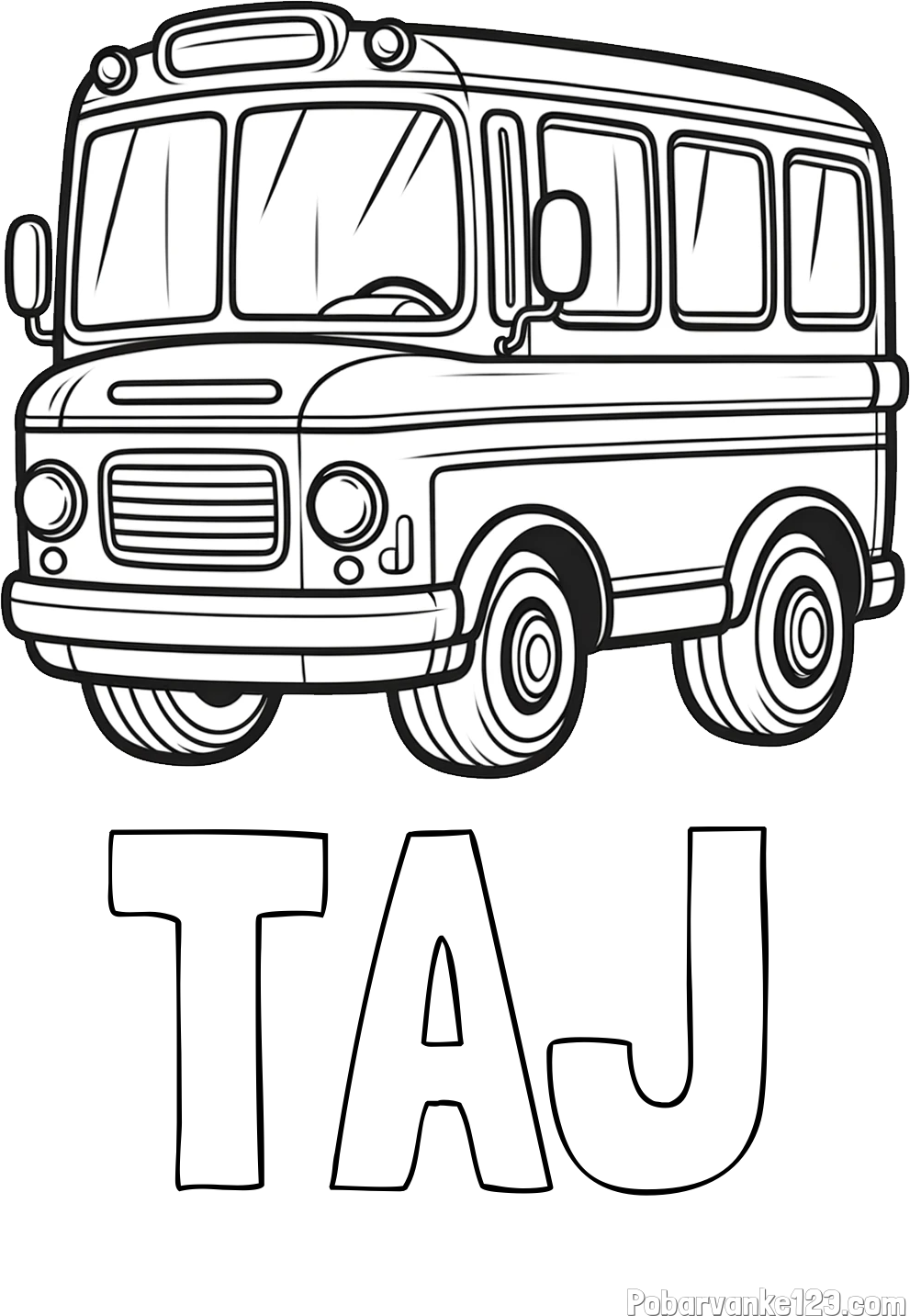 Pobarvanka imena TAJ in pobarvanka majhnega avtobusa