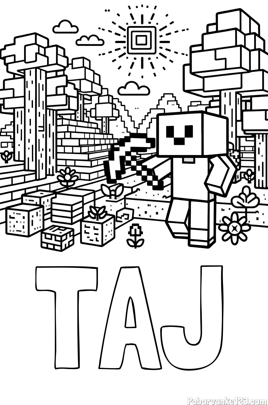 Pobarvanka imena TAJ in pobarvanka Minecraft sveta