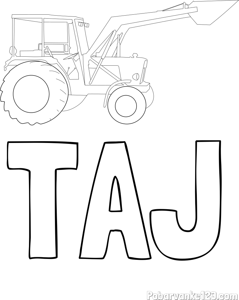 Pobarvanka imena TAJ in traktor 2