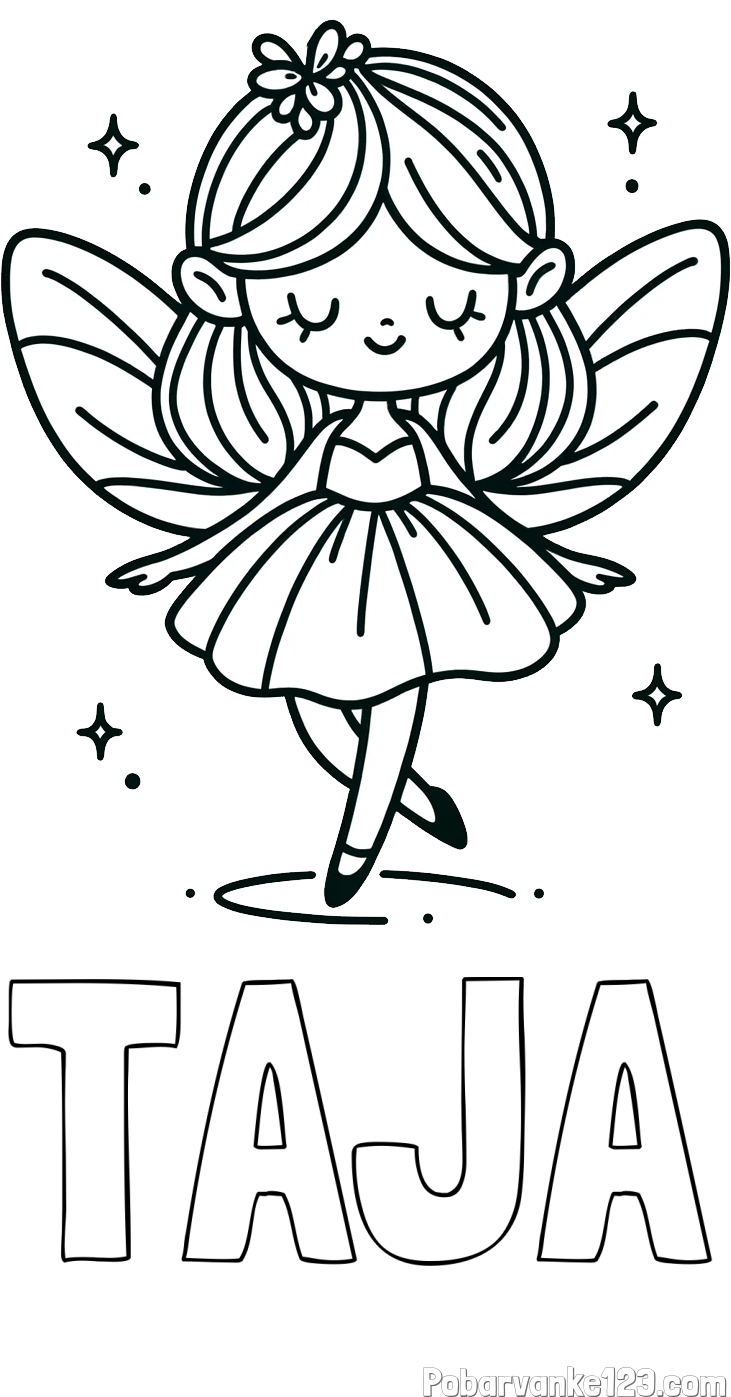 Pobarvanka imena TAJA in enostavna pobarvanka čarobne vile