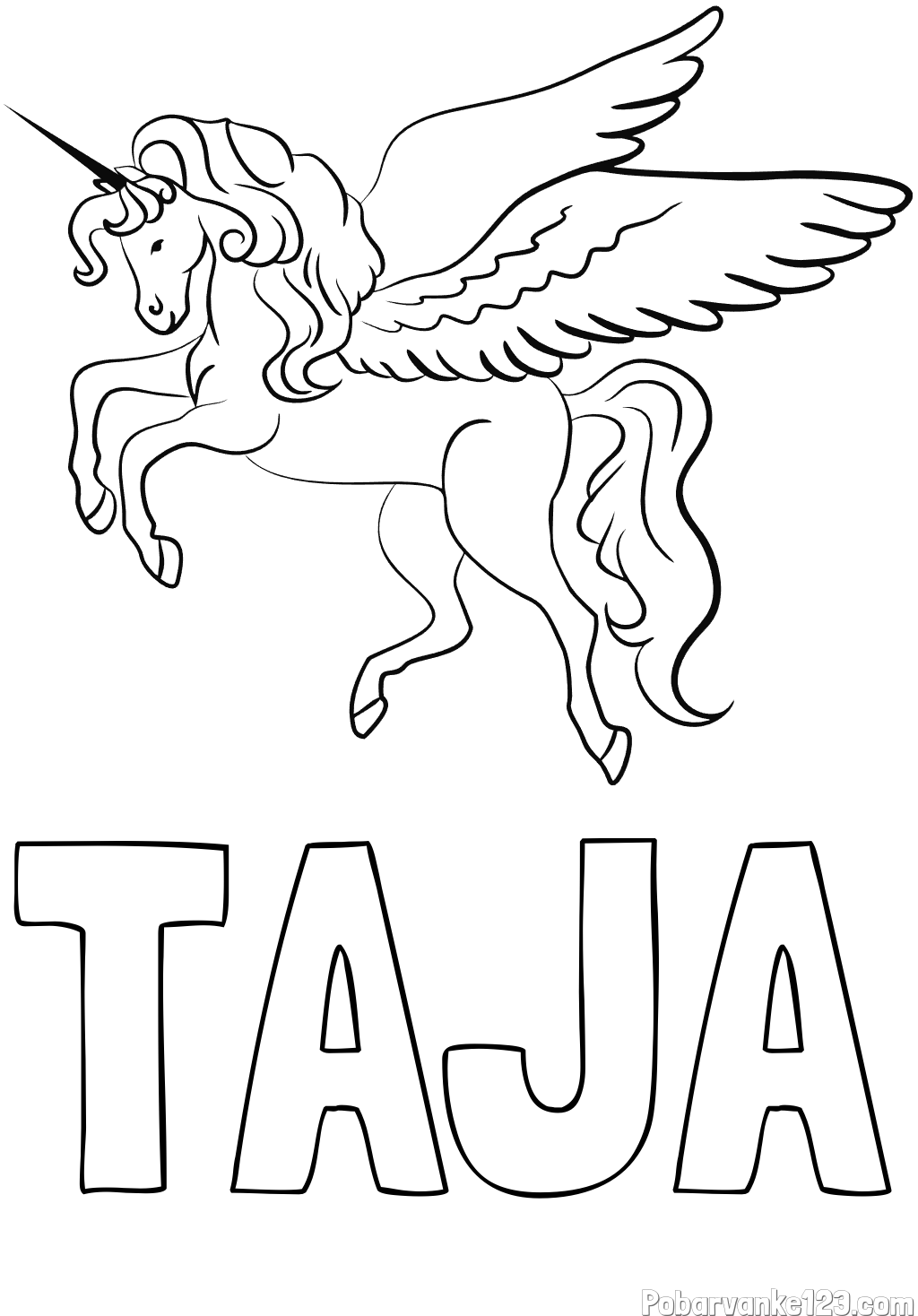 Pobarvanka imena TAJA in lepa pobarvanka samoroga