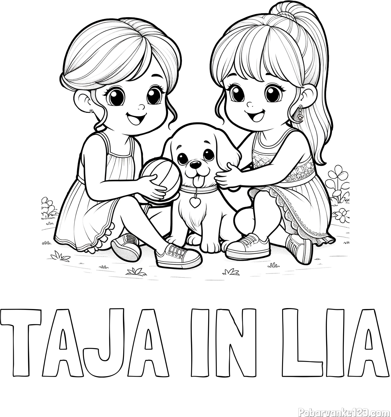 Pobarvanka imena TAJA IN LIA in pobarvanka prijateljic s kužkom