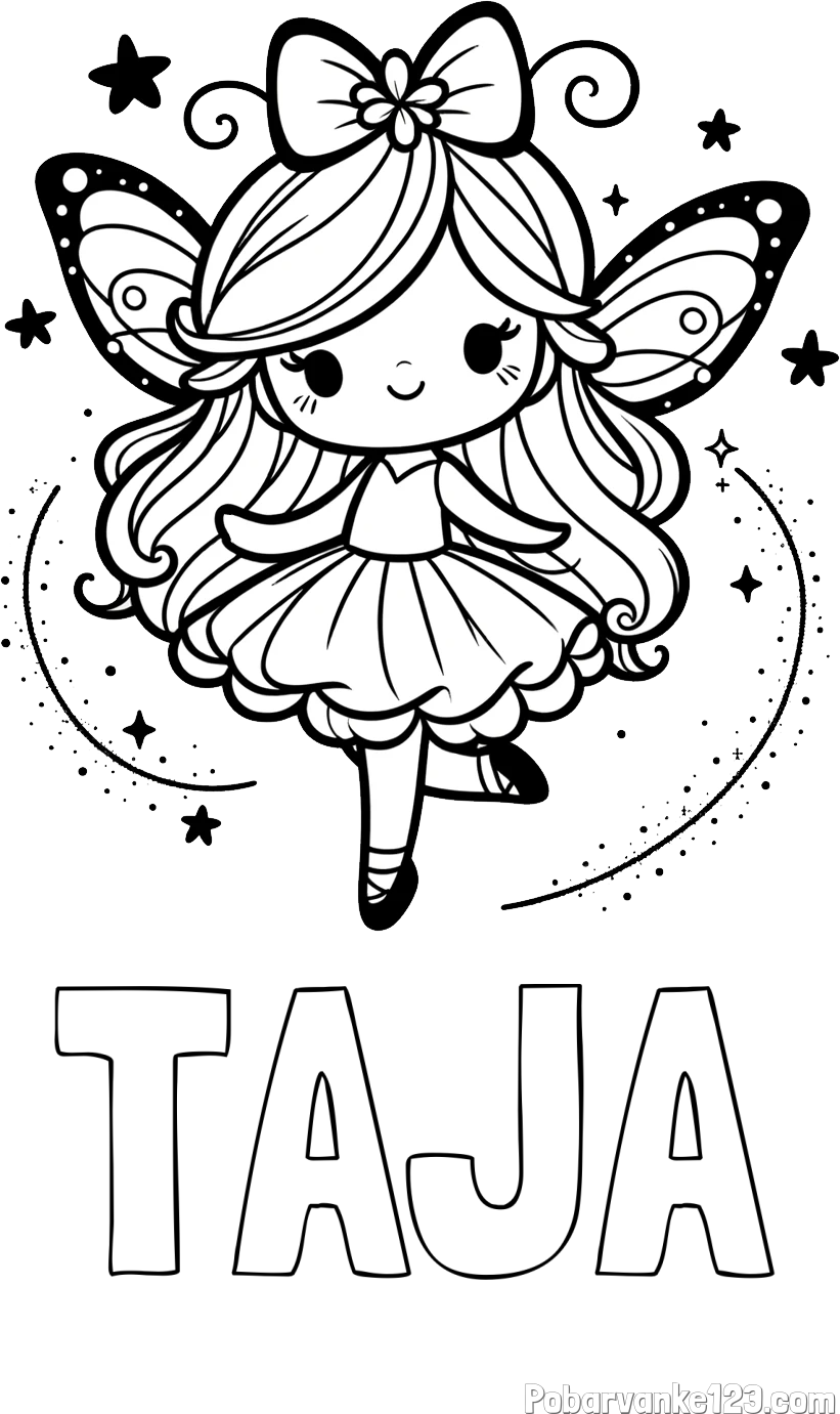 Pobarvanka imena TAJA in ljubka čarobna vila