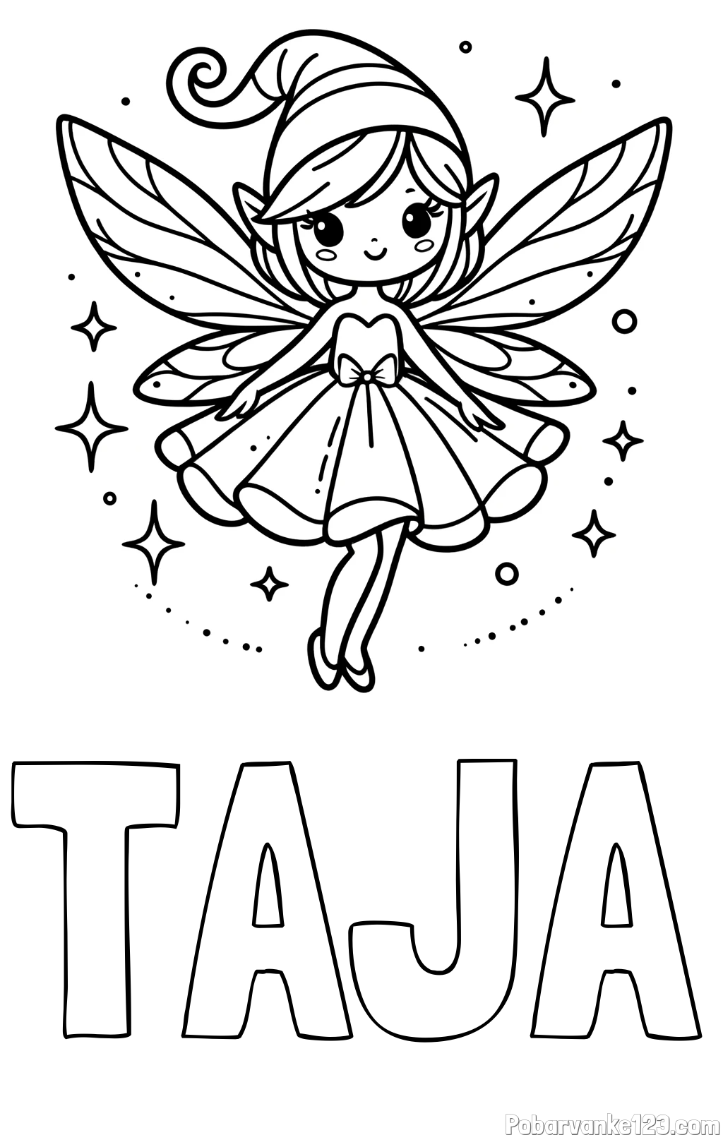 Pobarvanka imena TAJA in otroška pobarvanka čudovite vile