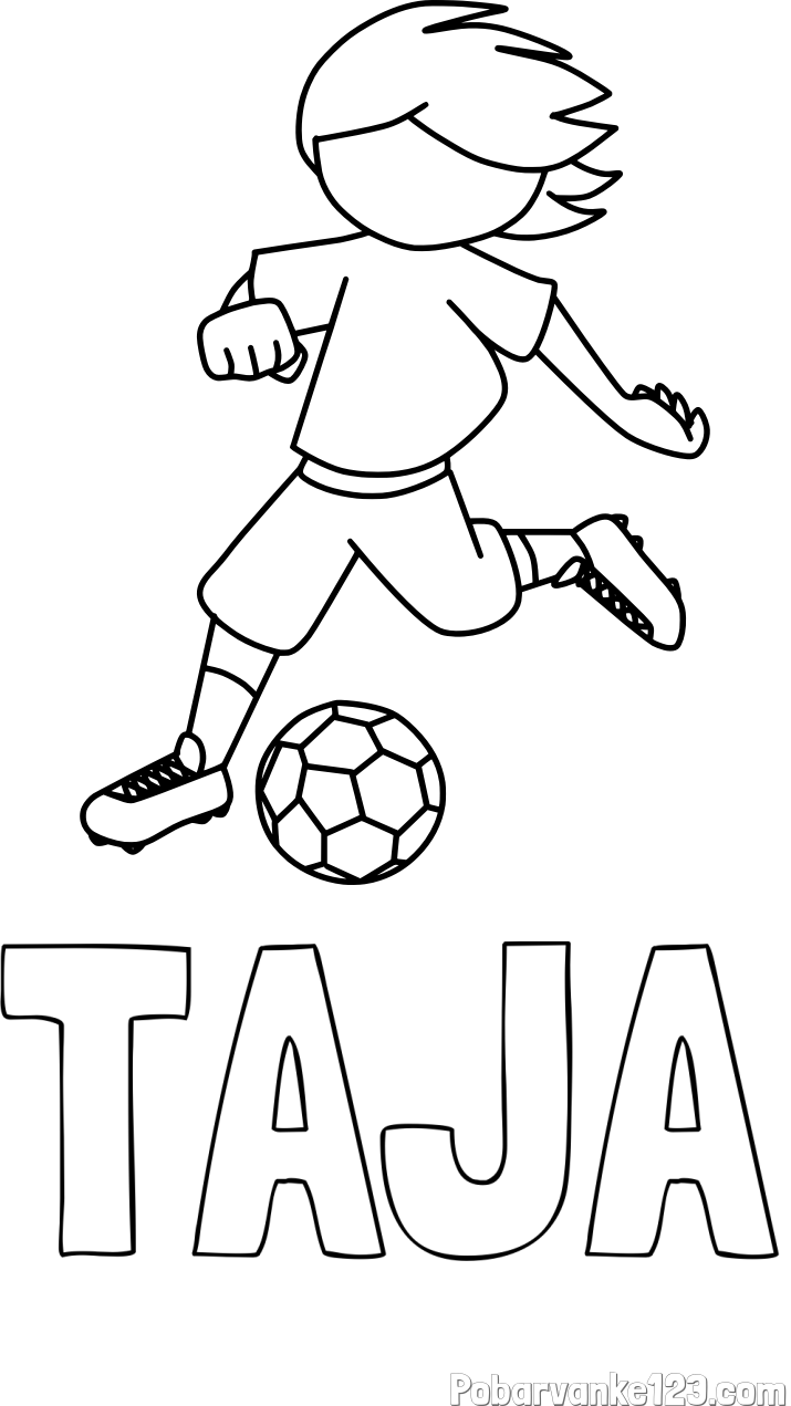 Pobarvanka imena TAJA in otroška pobarvanka preprosto ilustriranega nogometaša