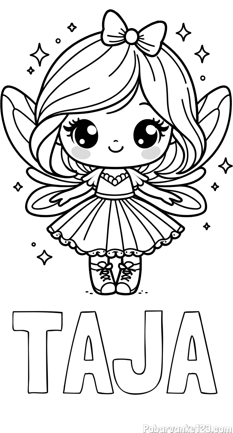 Pobarvanka imena TAJA in pobarvanka čarobne vile z ljubkim obrazom