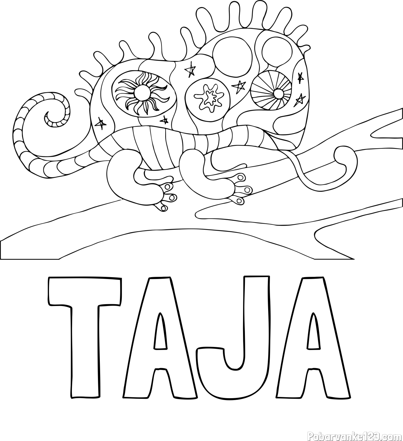 Pobarvanka imena TAJA in pobarvanka kameleona  mandale