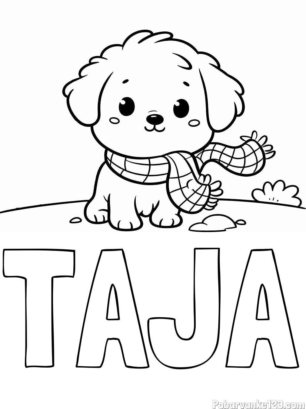 Pobarvanka imena TAJA in pobarvanka prikupnega psička