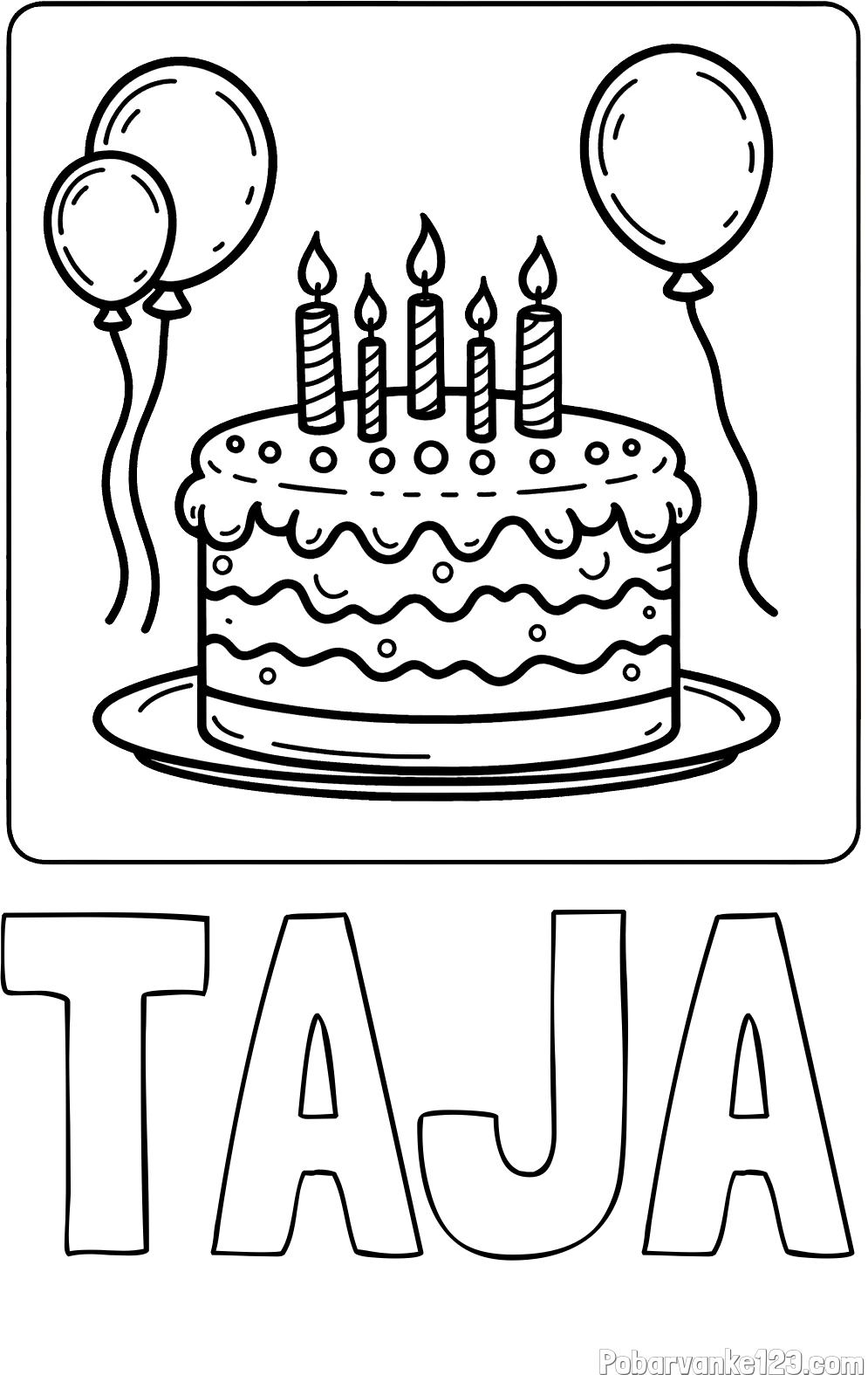 Pobarvanka imena TAJA in pobarvanka torte za 5. rojstni dan