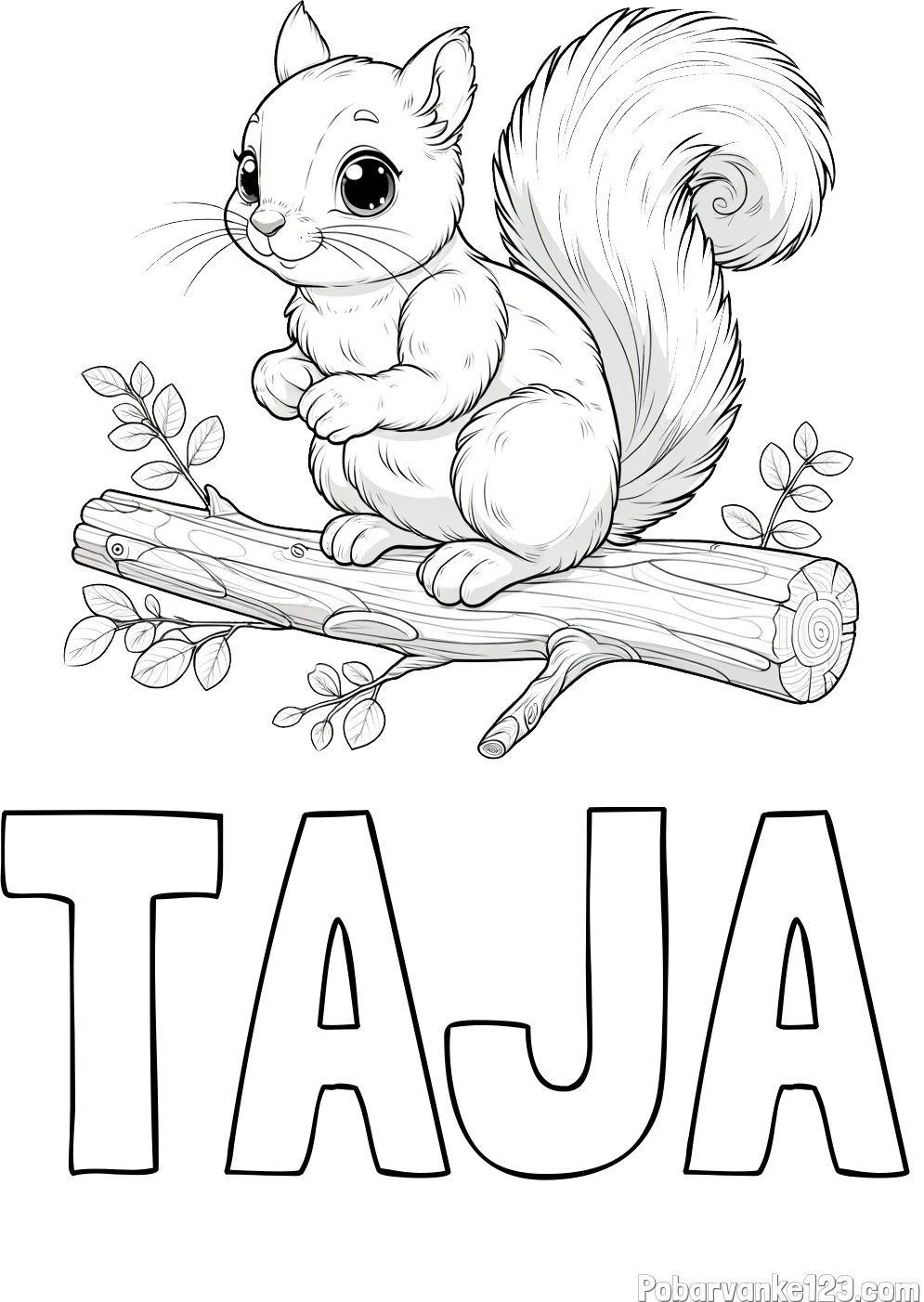 Pobarvanka imena TAJA in pobarvanka veverice na veji
