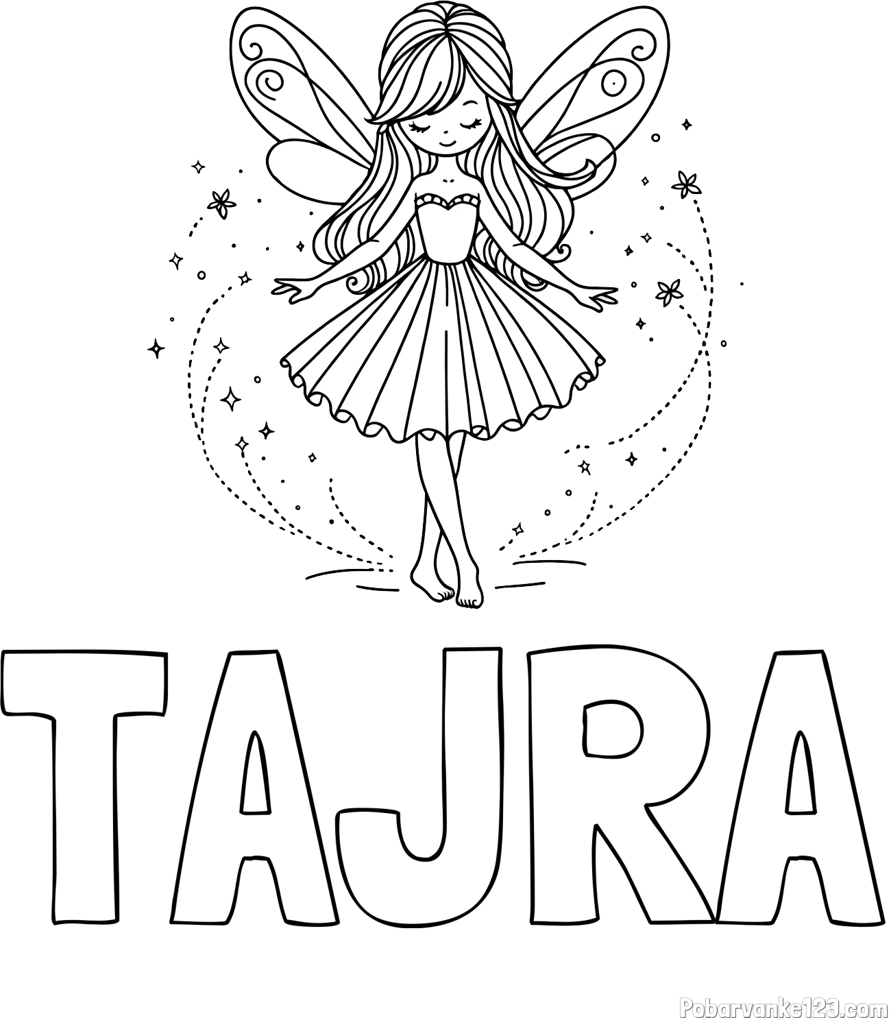 Pobarvanka imena TAJRA in pobarvanka ljubke čarobne vile