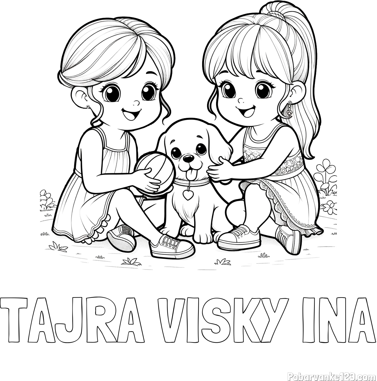 Pobarvanka imena TAJRA VISKY INA in pobarvanka prijateljic s kužkom