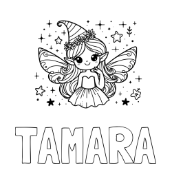 Online izdelana pobarvanka - Pobarvanka imena TAMARA in pobarvanka ljubke in nasmejane vile