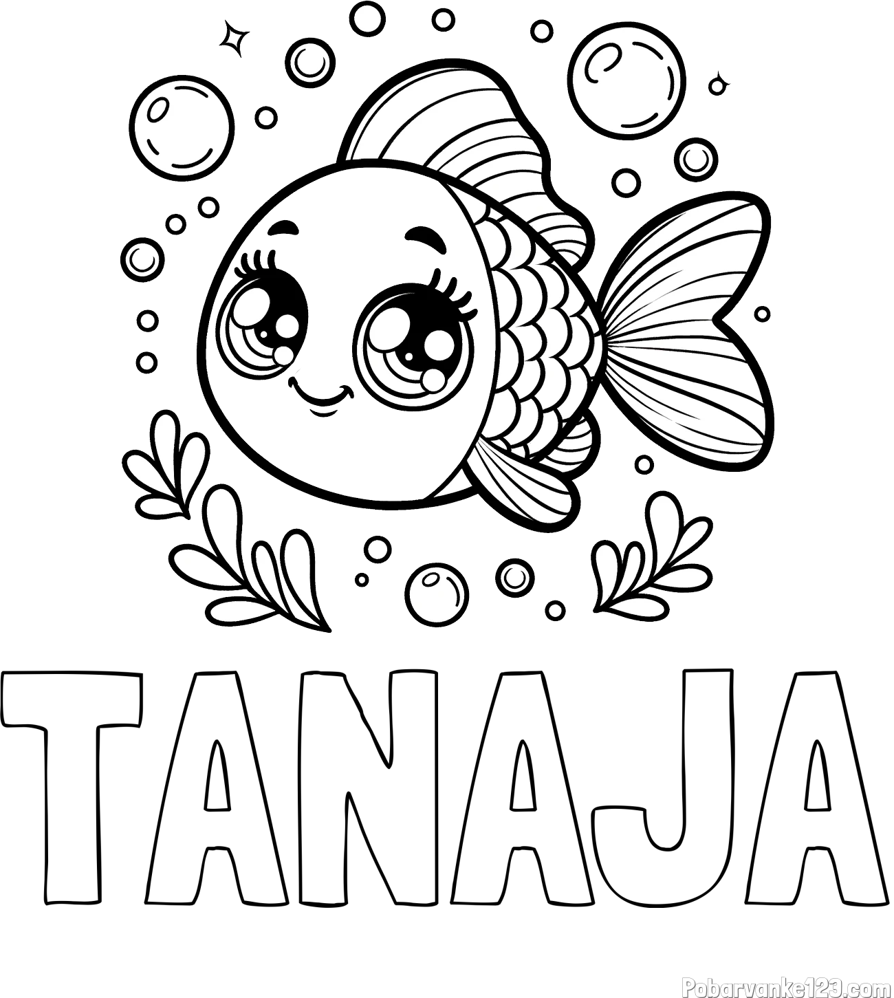 Pobarvanka imena TANAJA in pobarvanka prisrčne ribice