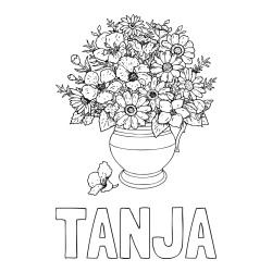Online izdelana pobarvanka - Pobarvanka imena TANJA in pobarvanka cvetja v vazi