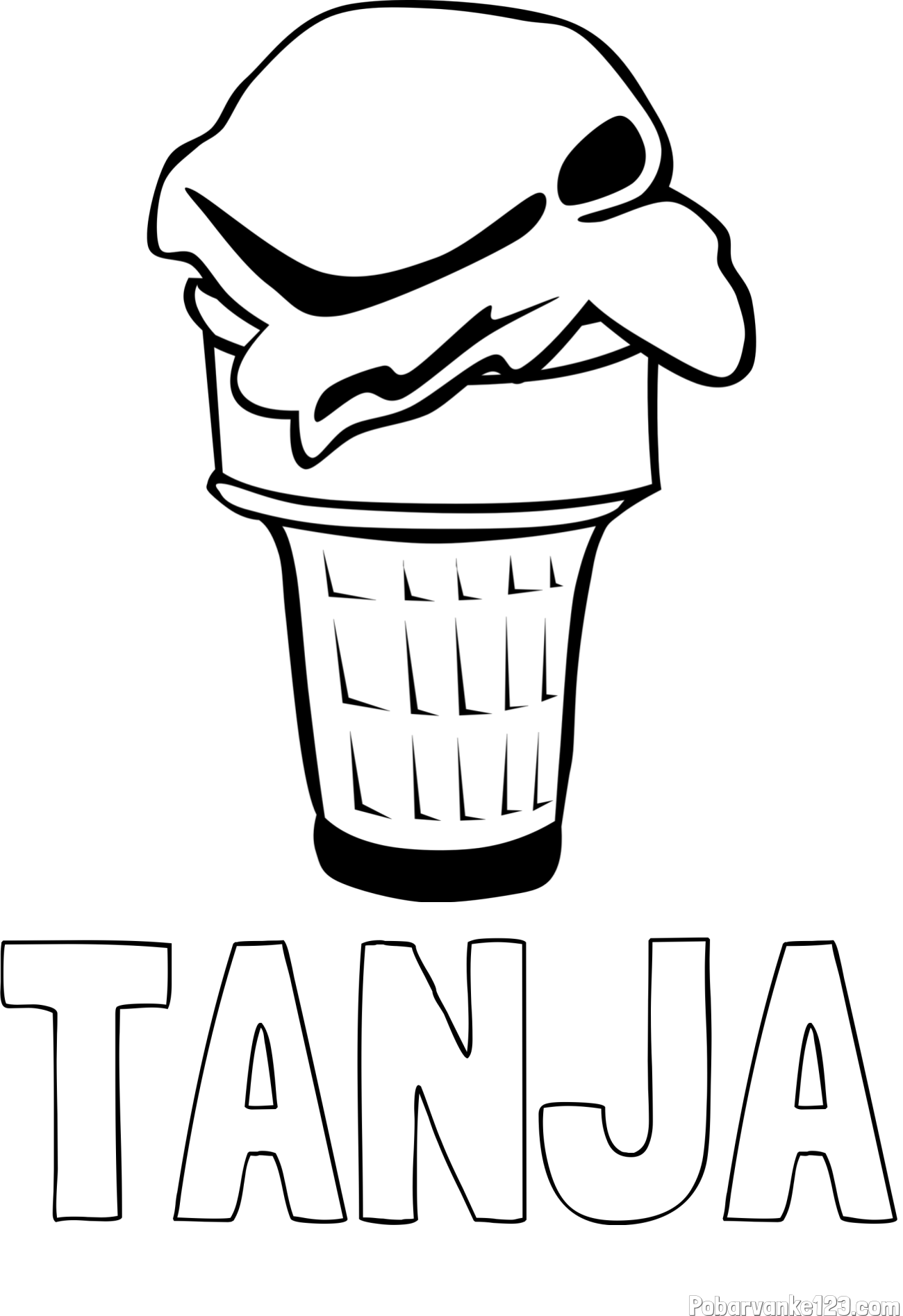 Pobarvanka imena TANJA in pobarvanka kepice sladoleda v kornetu