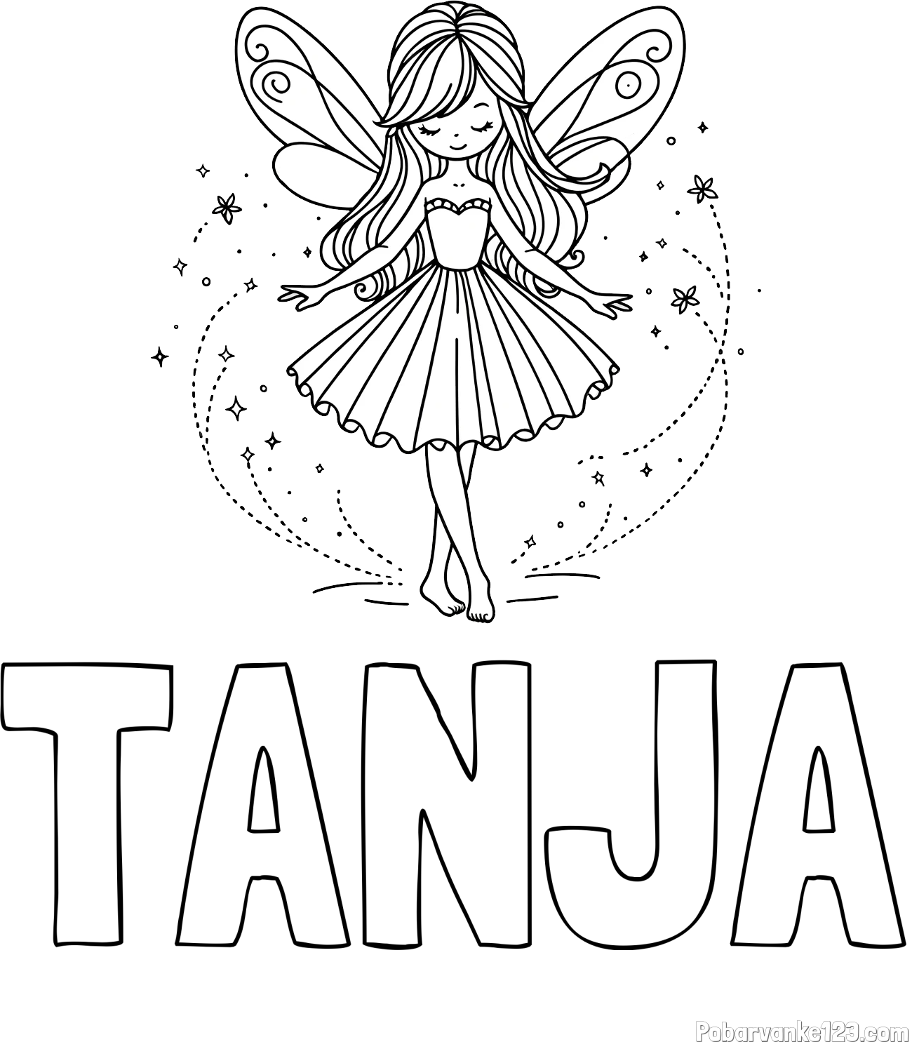 Pobarvanka imena TANJA in pobarvanka ljubke čarobne vile