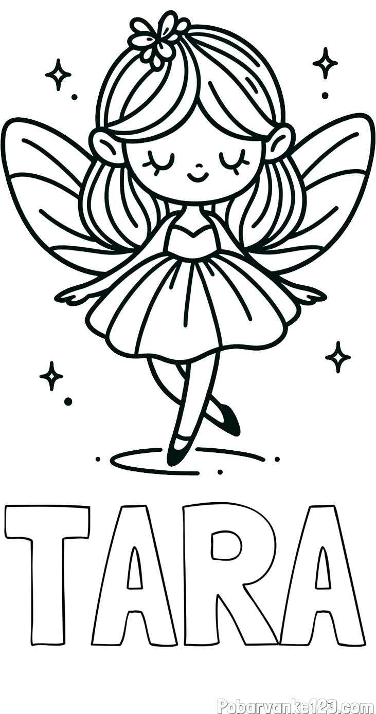 Pobarvanka imena TARA in enostavna pobarvanka čarobne vile
