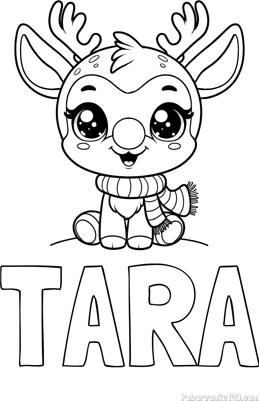 Pobarvanka imena TARA in otroška pobarvanka jelenčka Rudolfa s šalom okoli vratu