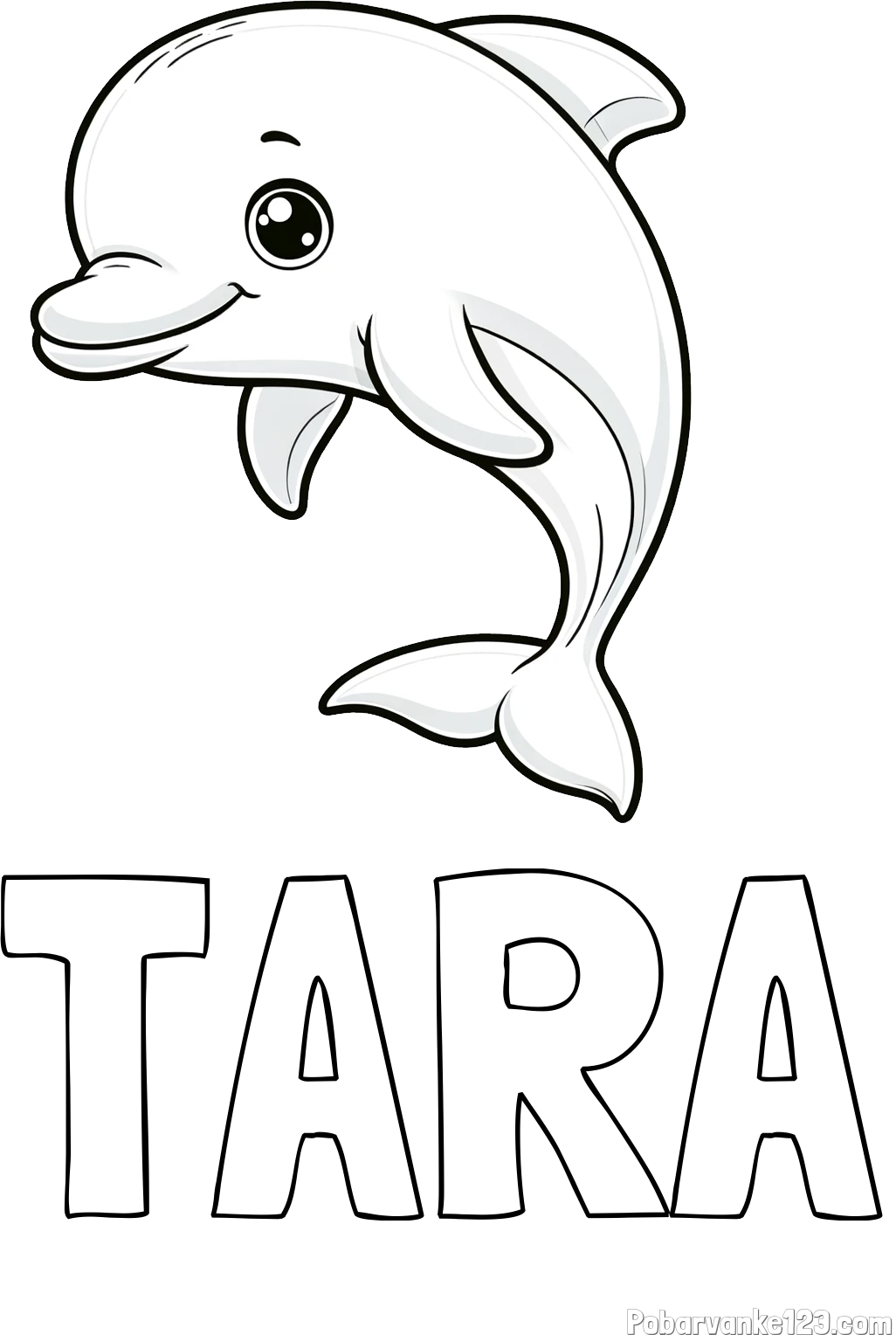 Pobarvanka imena TARA in otroška pobarvanka ljubkega delfina