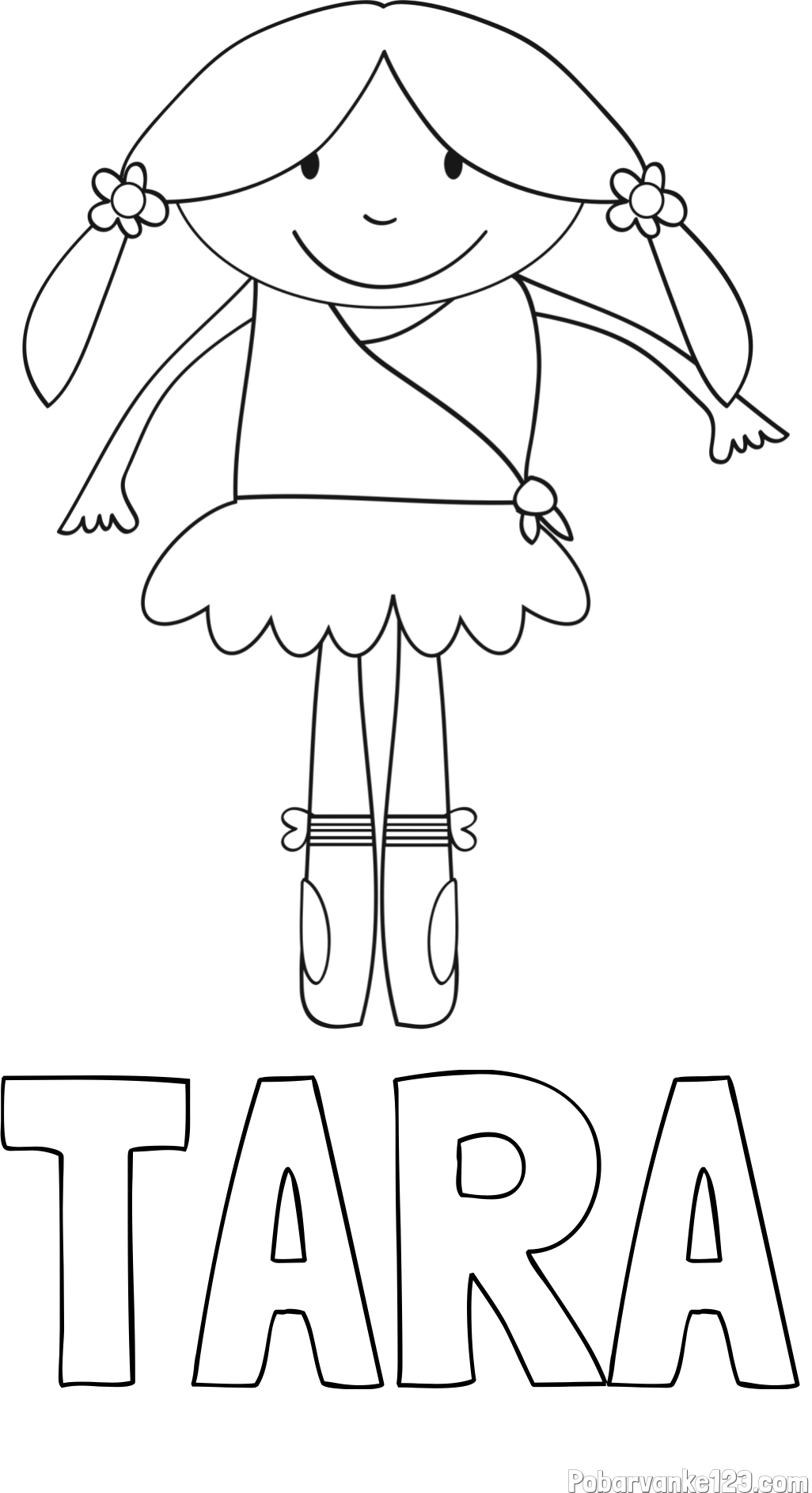 Pobarvanka imena TARA in otroška pobarvanka nasmejane baletke