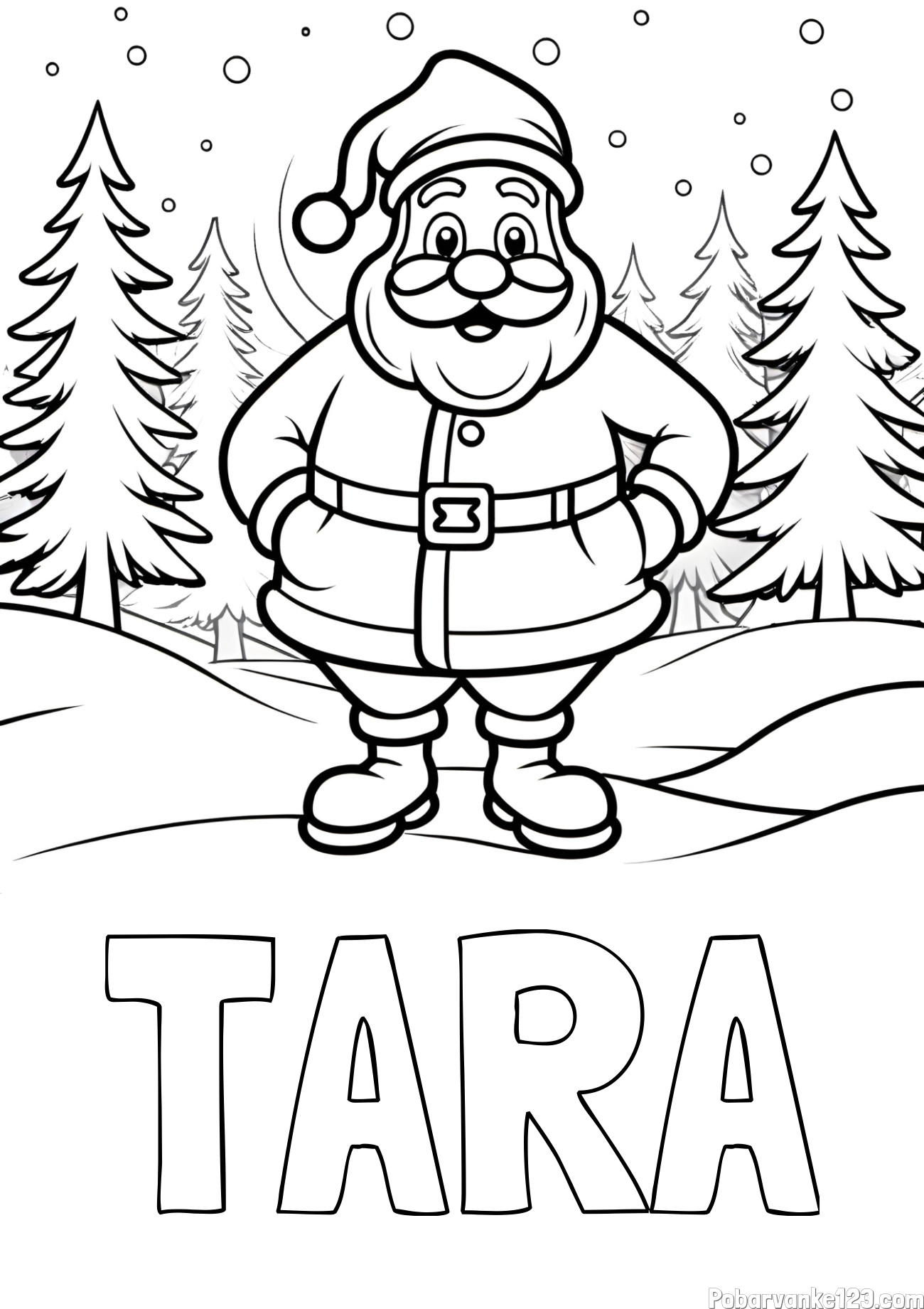 Pobarvanka imena TARA in pobarvanka Božička v gozdu