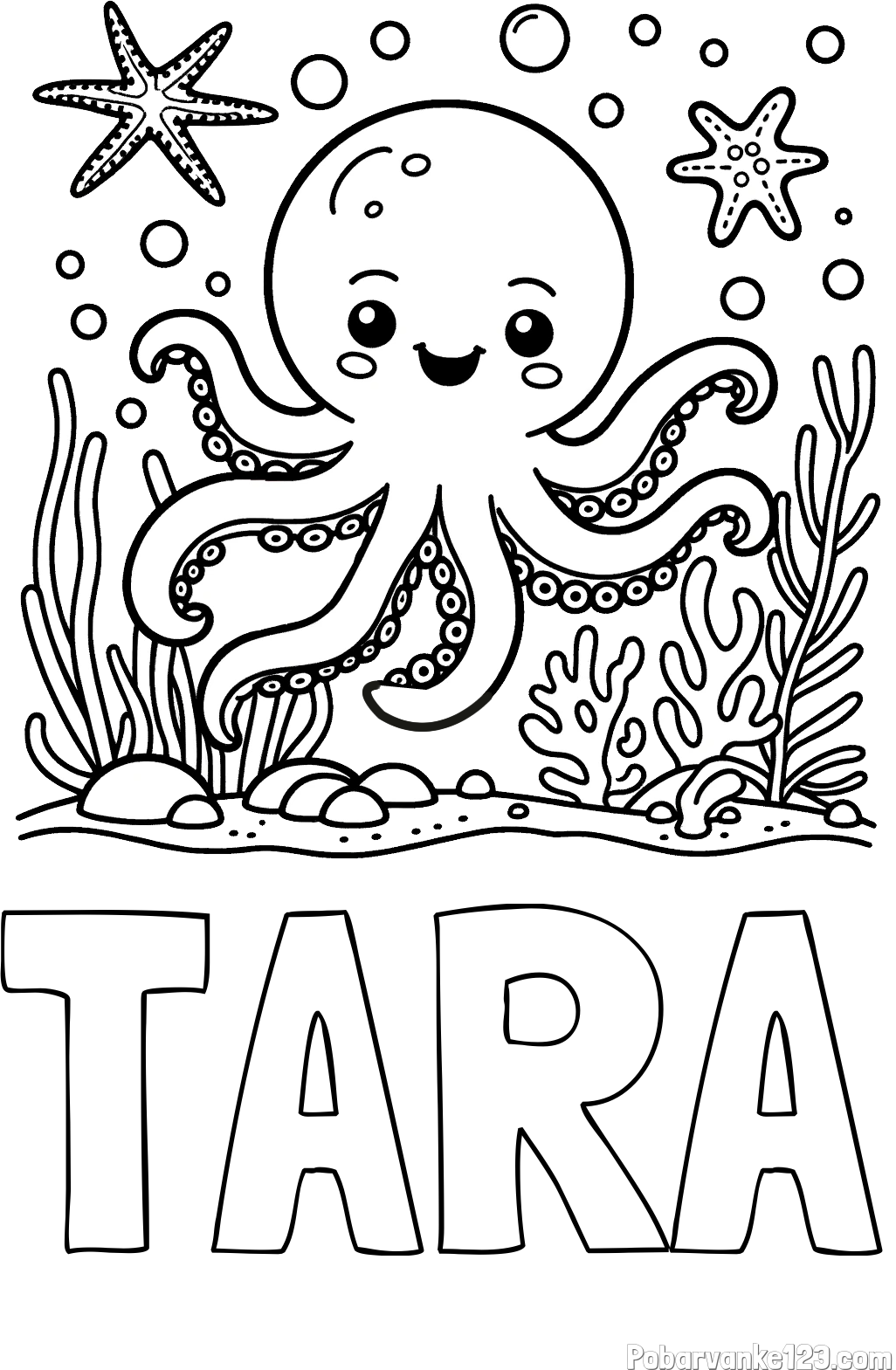 Pobarvanka imena TARA in pobarvanka hobotnice