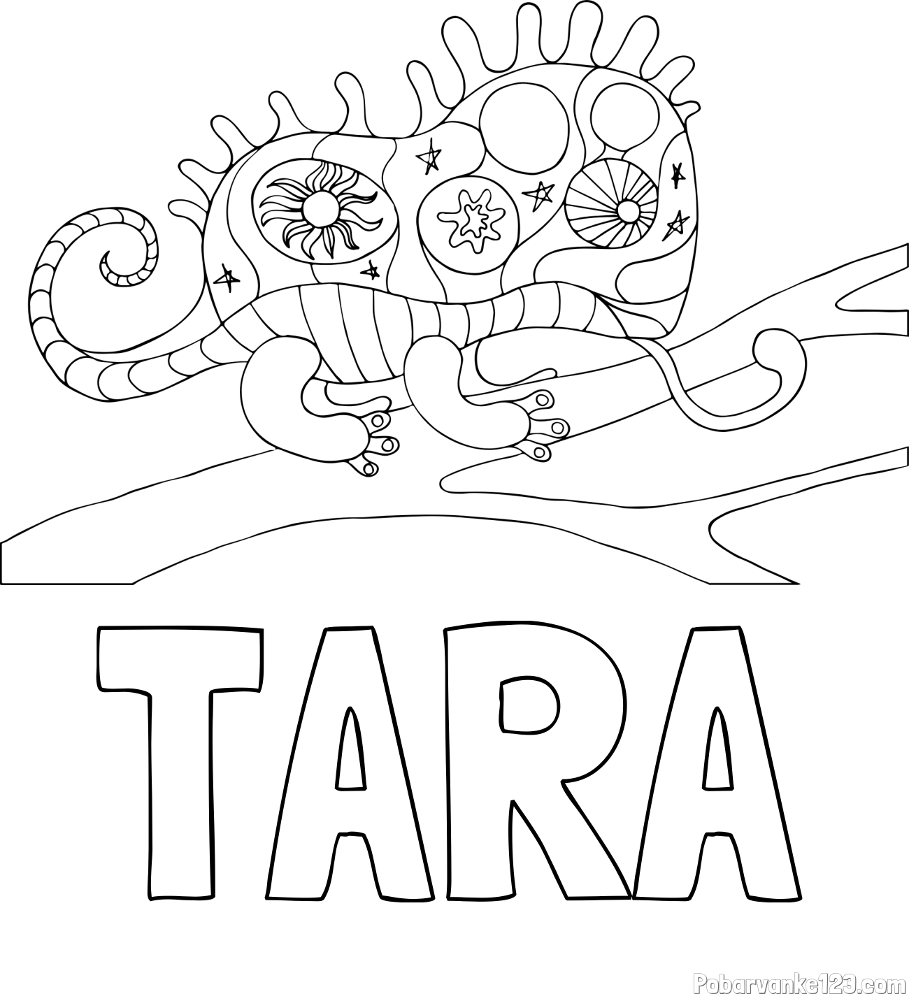 Pobarvanka imena TARA in pobarvanka kameleona  mandale