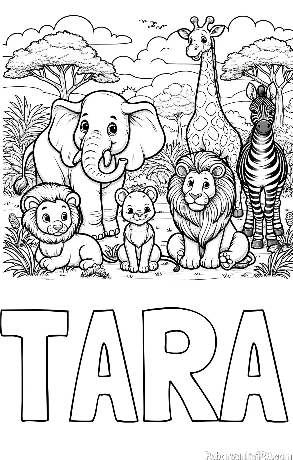 Pobarvanka imena TARA in pobarvanka ljubkih živali