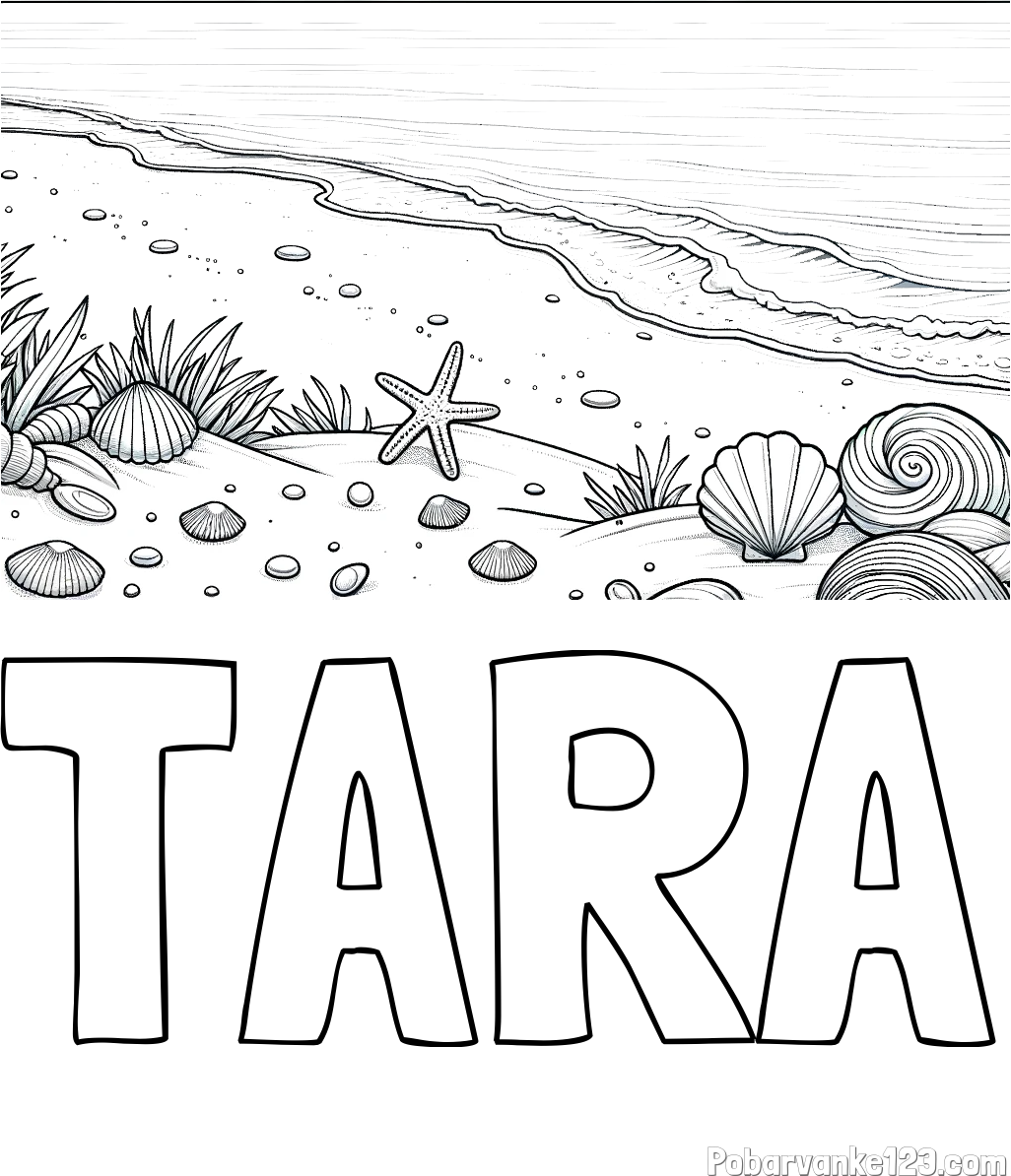 Pobarvanka imena TARA in pobarvanka morja in plaže
